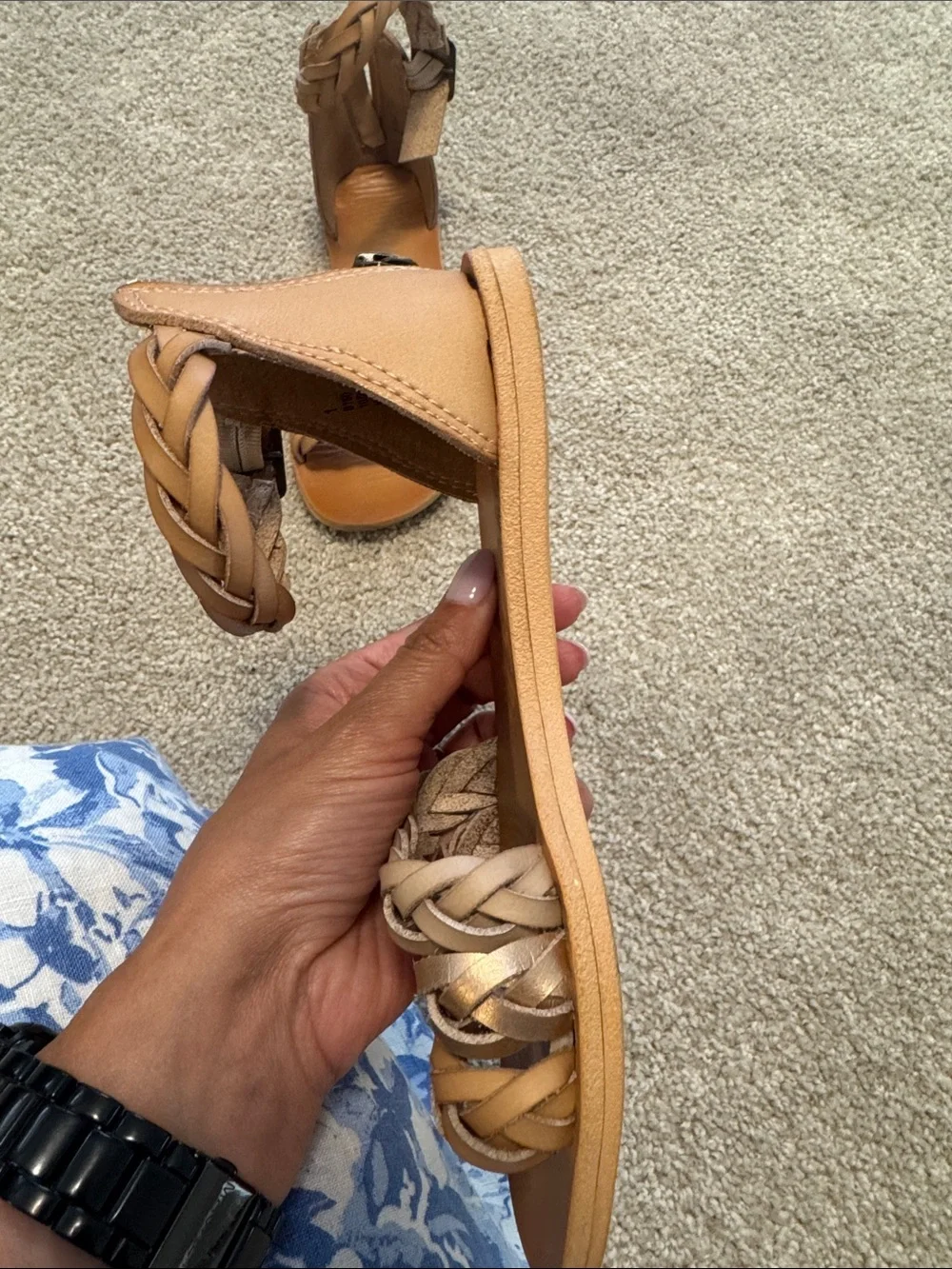 Blowfish Braided Ankle-Strap Sandals in Tan and Metallic